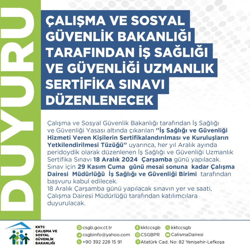 Çalışma ve Sosyal Güvenlik Bakanlığı, iş sağlığı ve güvenliği uzmanlık sertifika sınavı düzenliyor