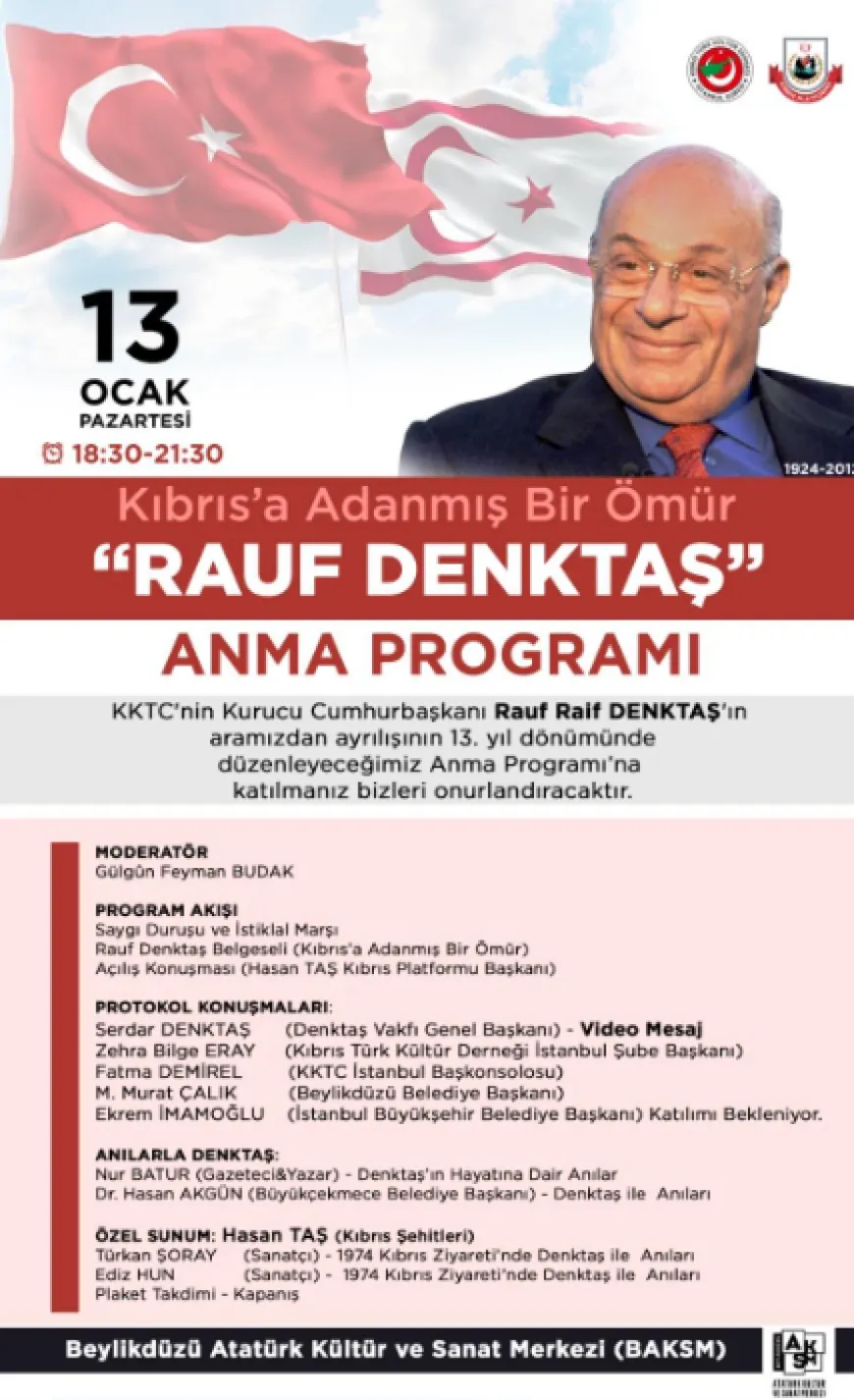 Rauf Denktaş 13. ölüm yıldönümünde İstanbul Beylikdüzü’nde de anılacak