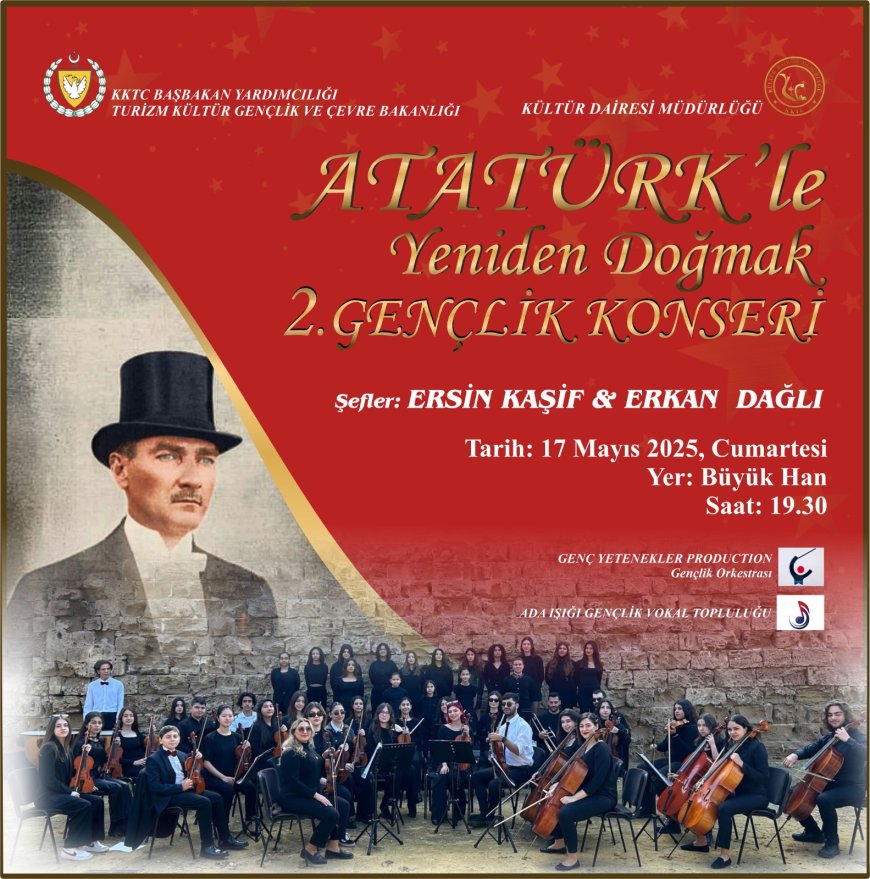 Başbakan Yardımcılığı Turizm, Kültür, Gençlik ve Çevre Bakanlığı’na bağlı Kültür Dairesi, 19 Mayıs Atatürk’ü Anma Gençlik ve Spor Bayramı’nı genç müzisyenler ve sanatçılarla birlikte kutluyor.