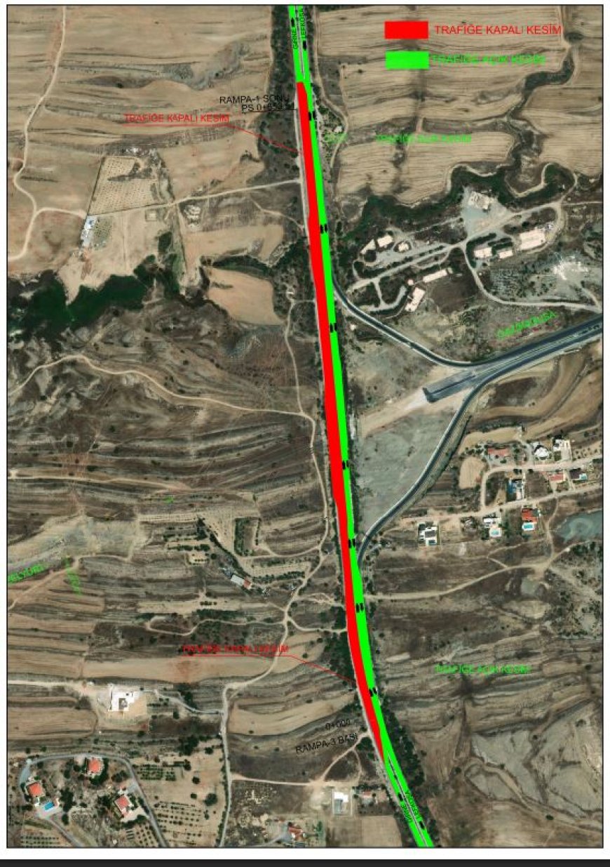 Lefkoşa – Girne ana yolunda çalışma nedeniyle trafik tek şeritten veriliyor